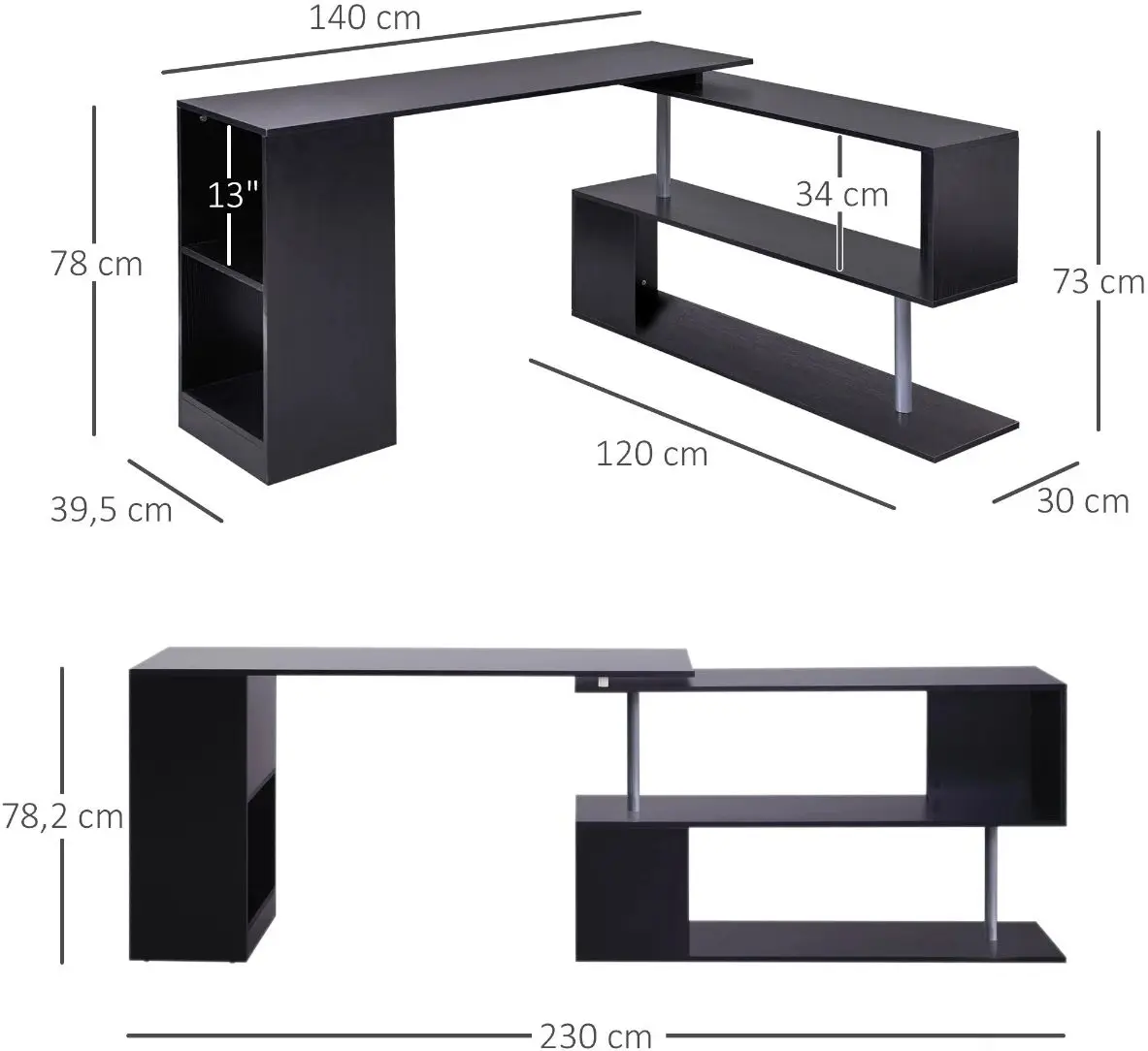 Письменный стол Homcom 836-072BK 230x39x78 cm (Black) - 10