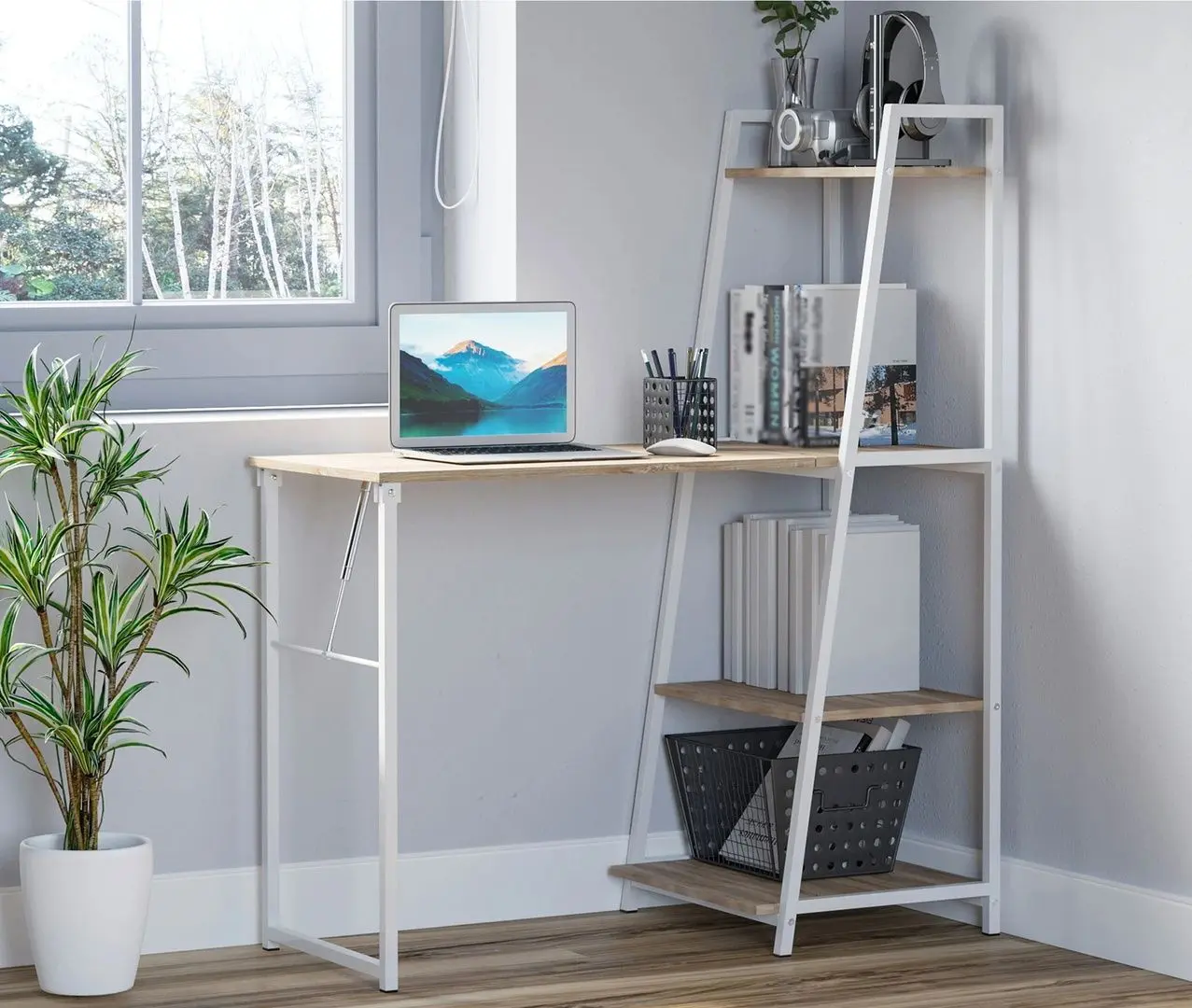 Masa de birou Homcom 836-247 106x48x128 cm (White/Oak)