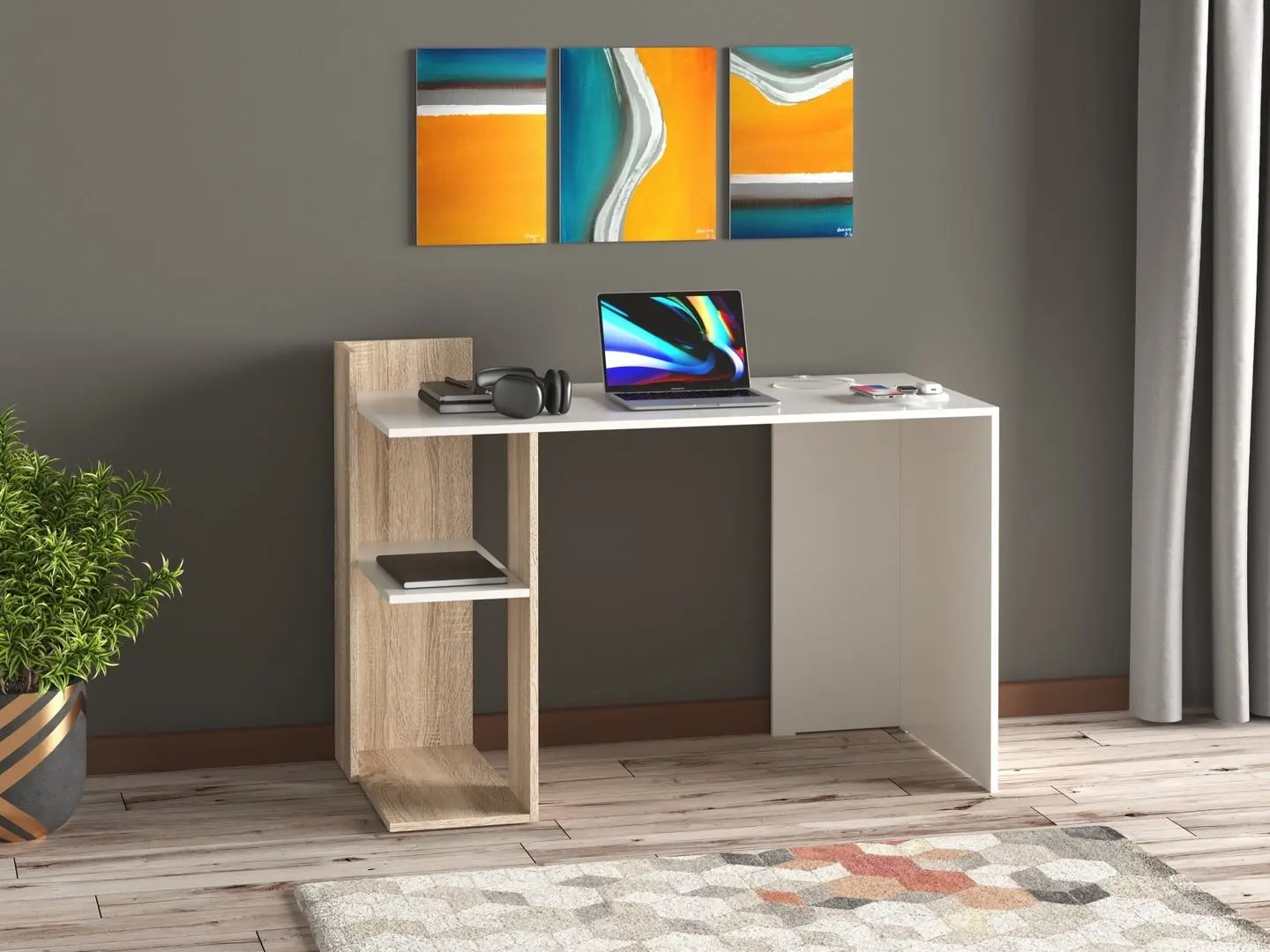 Masa de birou Ideal Mobila Edy (Sonoma Oak/White)