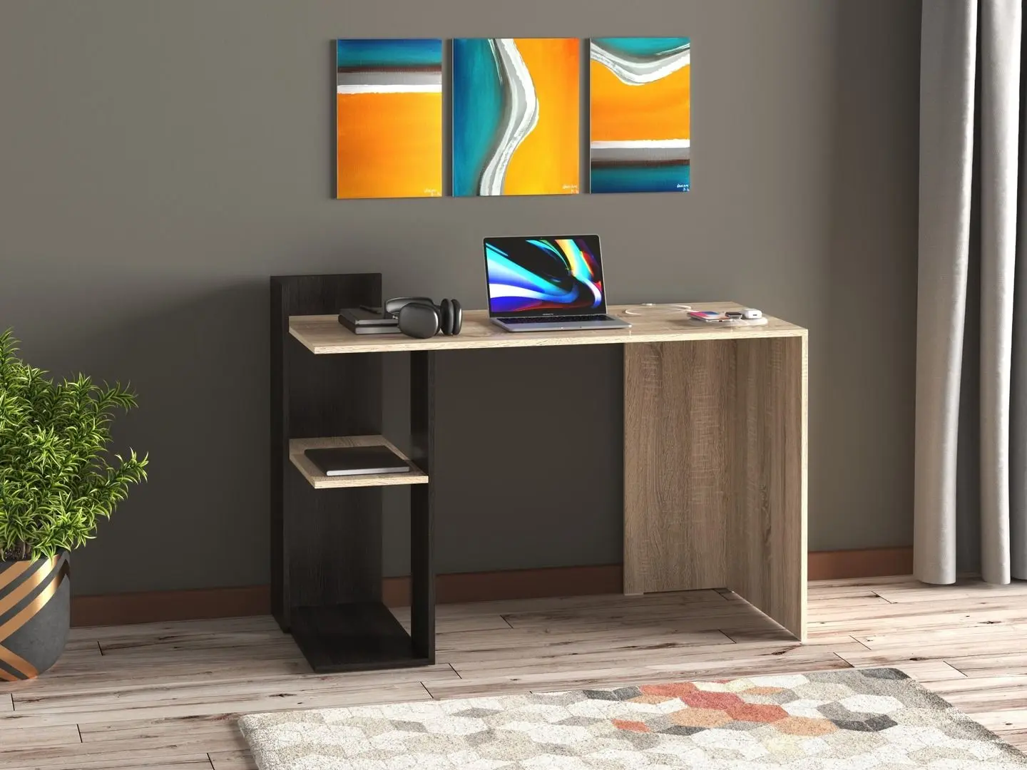 Masa de birou Ideal Mobila Edy (Wenge/Sonoma Oak)