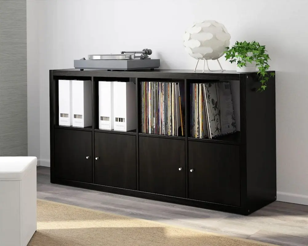 Комплект офисной мебели Ikea Alex/Langfjall/Kallax (Серо-бирюзовый/Черный) - 8