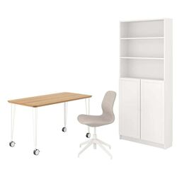 Комплект офисной мебели Ikea Anfallare/Langfjall/Billy/Oxberg (Бамбук/Бежевый/Белый)