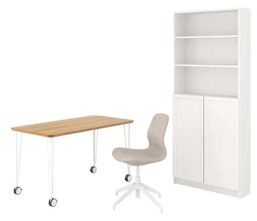 Комплект офисной мебели Ikea Anfallare/Langfjall/Billy/Oxberg (Бамбук/Бежевый/Белый)