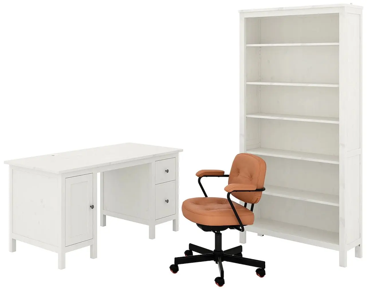 Комплект офисной мебели Ikea Hemnes/Alefjall (Белая Морилка/Коричнево-золотистый)