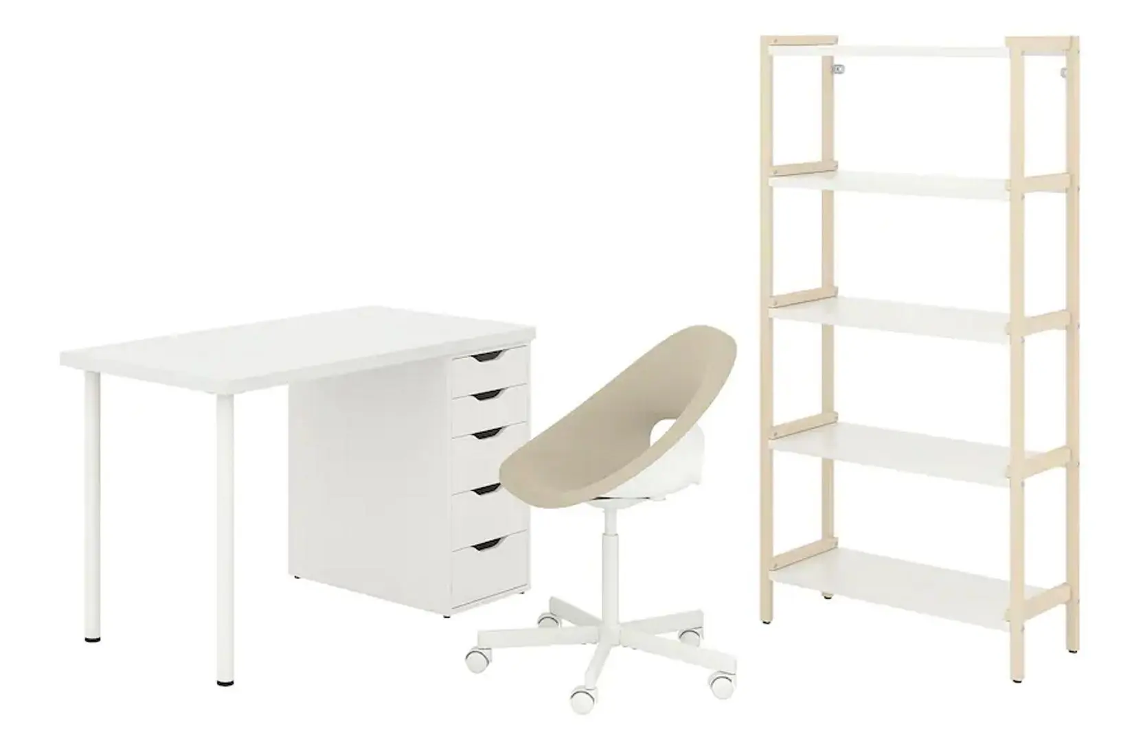 Комплект офисной мебели Ikea Lagkapten/Eldberget/Ekenabben (Бежевый/Белый)