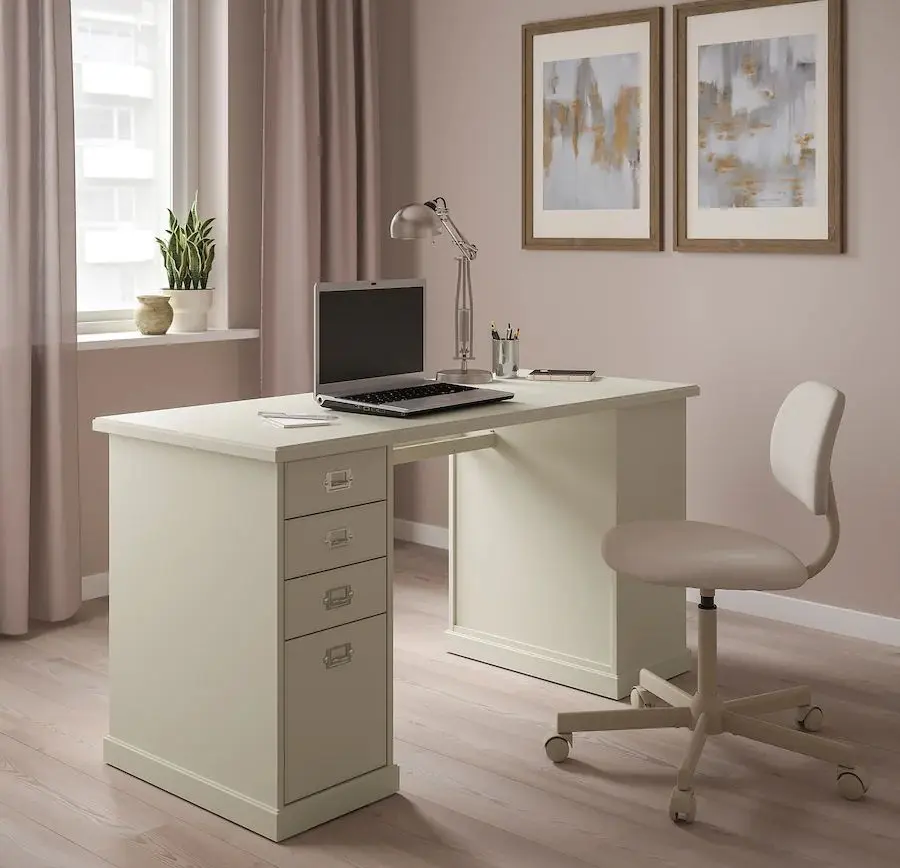 Комплект офисной мебели Ikea Vebjorn/Mullfjallet/Billy/Oxberg (Бежевый/Серый/Белый)