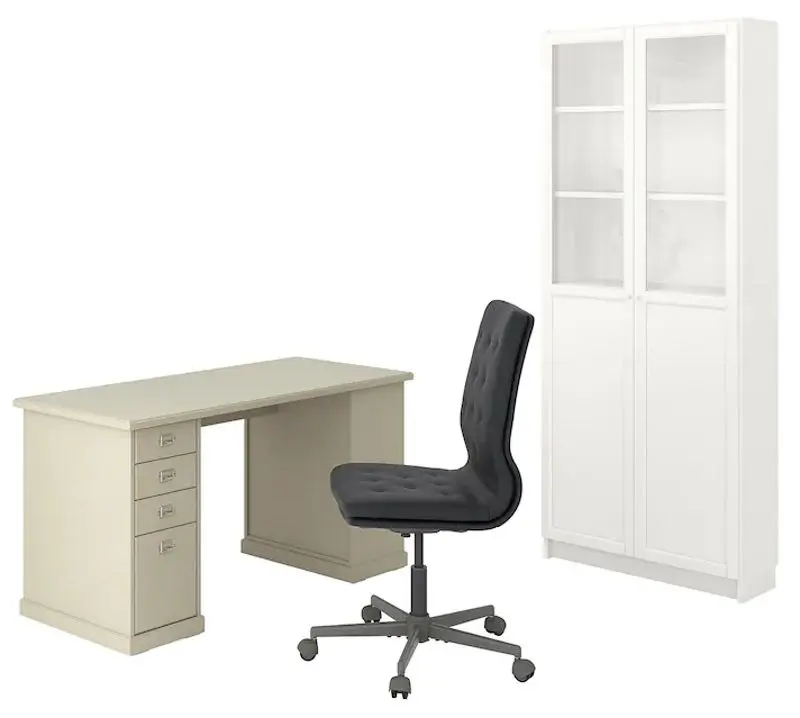 Комплект офисной мебели Ikea Vebjorn/Mullfjallet/Billy/Oxberg (Бежевый/Серый/Белый)