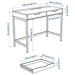 Masa de birou Ikea Alex 100x48 (Vopsit Alb/Aspect Stejar) Thumb