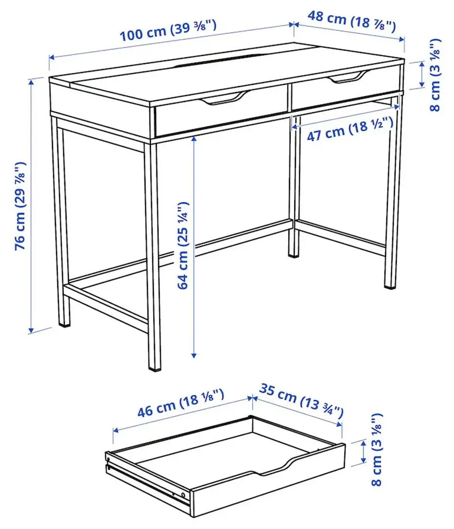 Masa de birou Ikea Alex 100x48 (Vopsit Alb/Aspect Stejar)