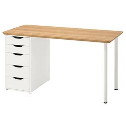 Masa de birou Ikea Anfallare/Alex 140x65 (Bambus/Alb)