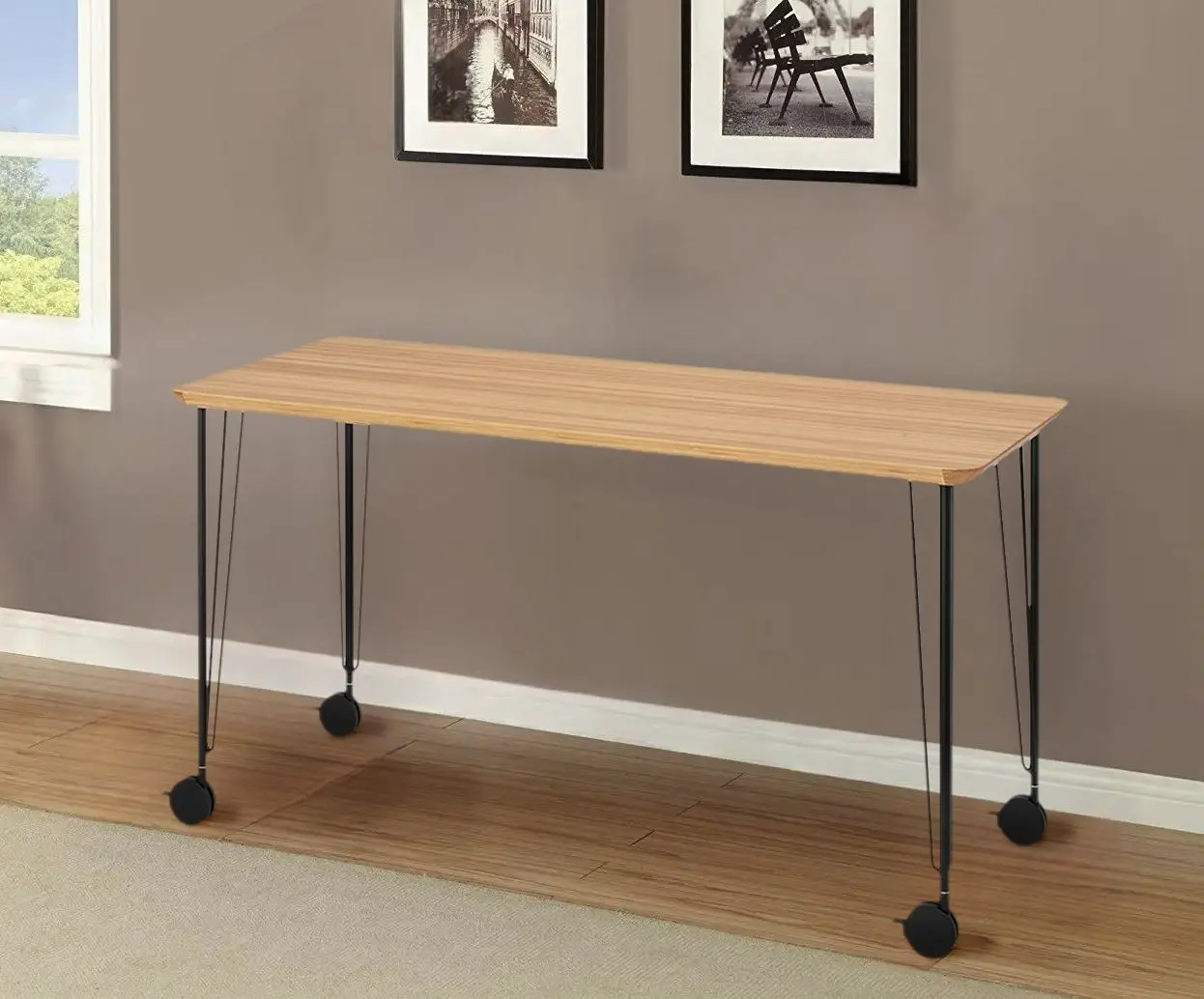 Masa pentru birou Ikea Anfallare/Krille 140x65 (Bambus/Negru)