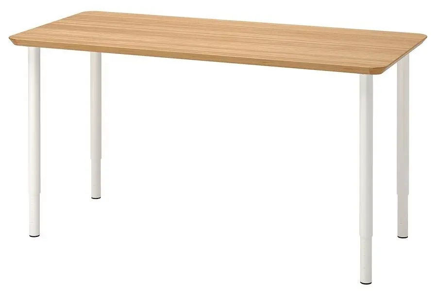 Masa de birou Ikea Anfallare/Olov 140x65 (Bambus/Alb)