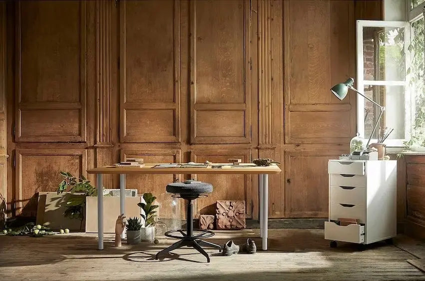 Masa de birou Ikea Anfallare/Olov 140x65 (Bambus/Alb)