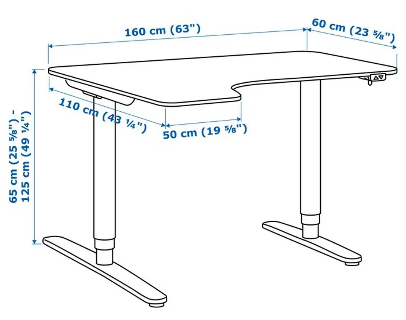 Masa de birou Ikea Bekant electro/colt stanga 160x110 (Alb)