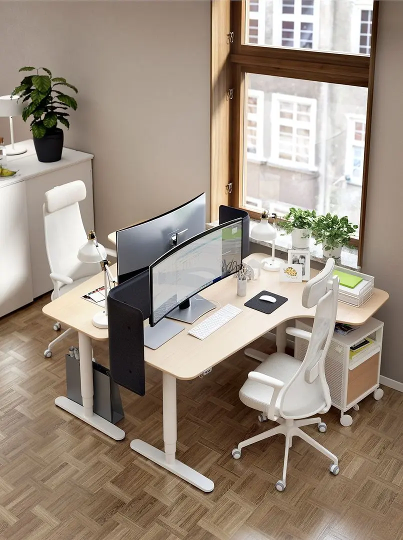 Masa de birou Ikea Bekant electro/colt stanga/furnir stejar 160x110 (Alb) - 5