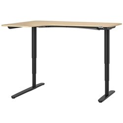 Masa de birou Ikea Bekant electro/colt stanga/furnir stejar 160x110 (Alb/Negru) Thumb