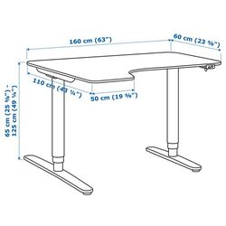 Masa de birou Ikea Bekant electro/colt stanga/furnir stejar 160x110 (Alb/Negru) Thumb