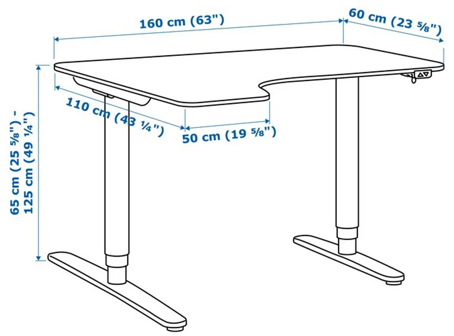 Masa de birou Ikea Bekant electro/colt stanga/furnir stejar 160x110 (Alb/Negru) - 6