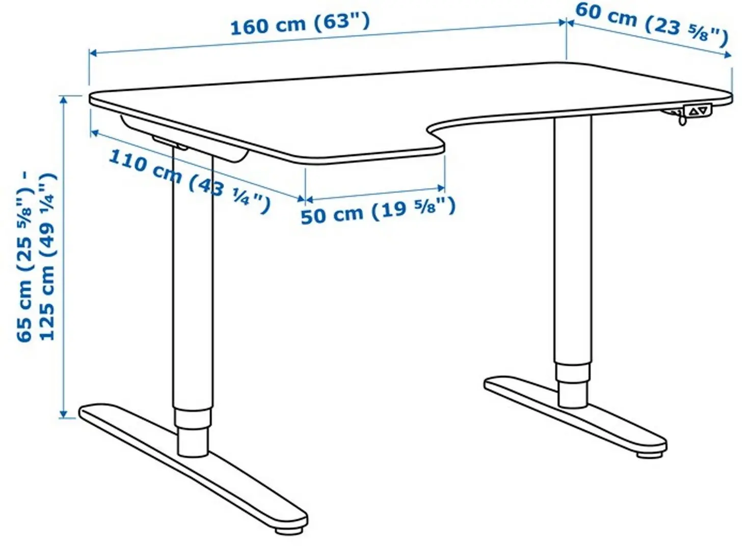 Письменный стол Ikea Bekant электро/левый угол/линолеум 160x110 (Синий/Белый)
