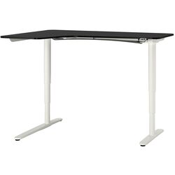 Masa de birou Ikea Bekant electro/colt stanga/furnir frasin 160x110 (Negru/Alb) Thumb