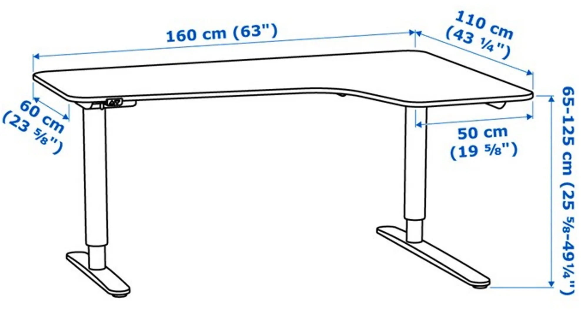 Masa de birou Ikea Bekant electro/colt dreapta 160x110 (Alb)