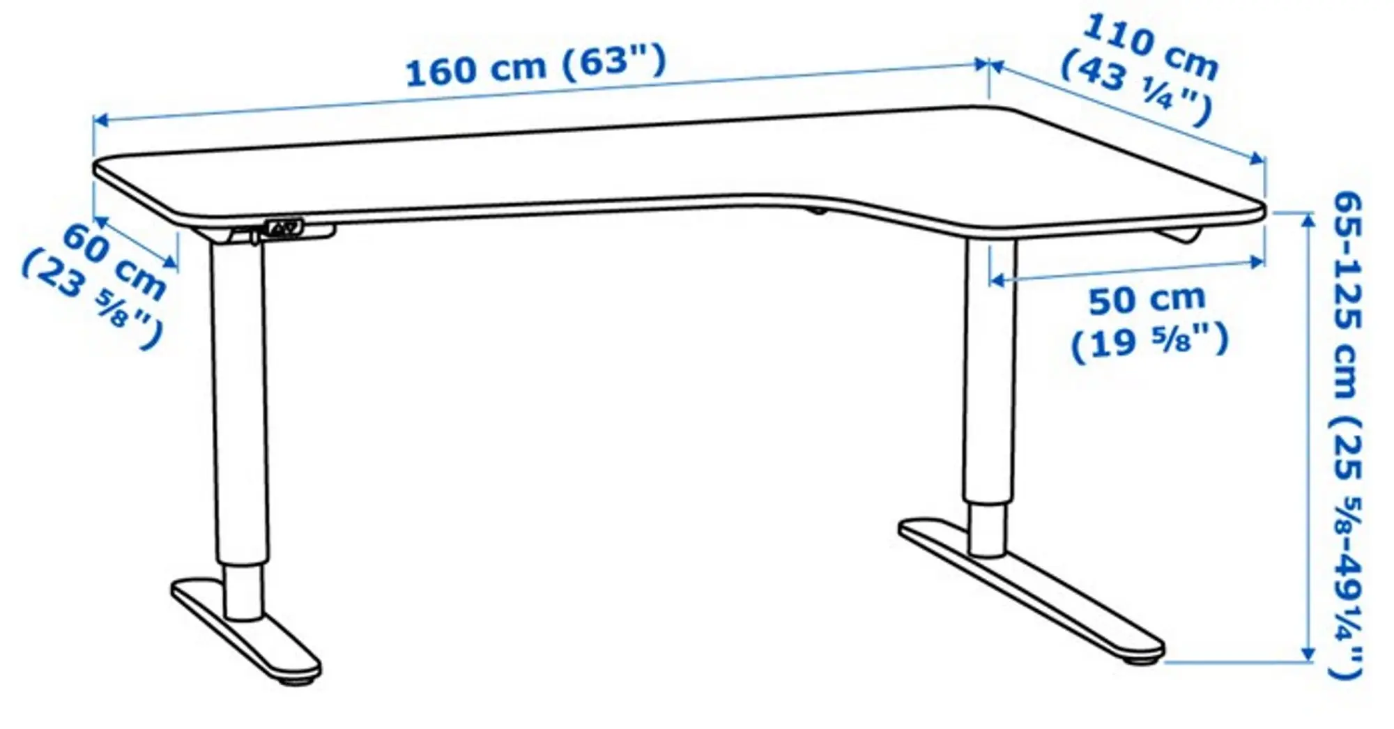 Masa de birou Ikea Bekant electro/colt dreapta/furnir frasin 160x110 (Negru) - 6