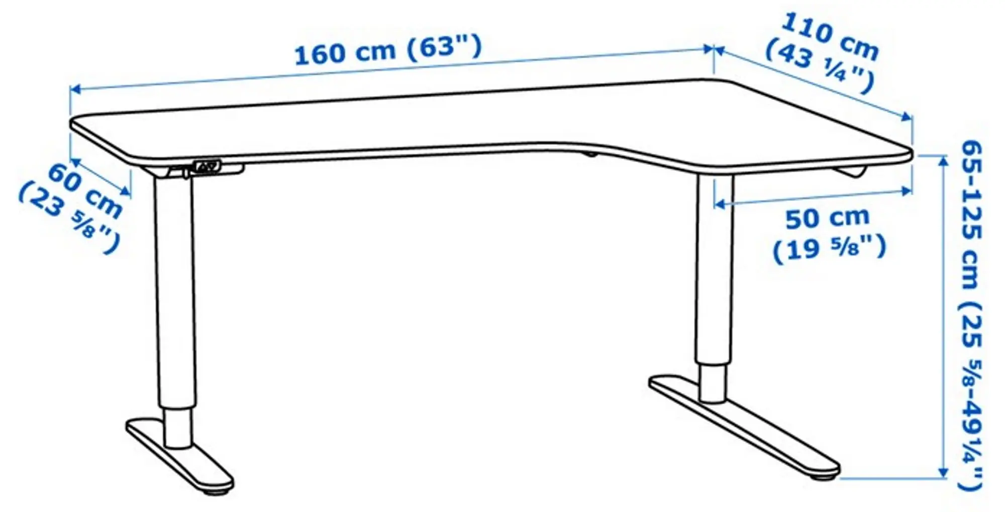 Masa de birou Ikea Bekant electro/colt dreapta/furnir frasin 160x110 (Negru/Alb) - 6