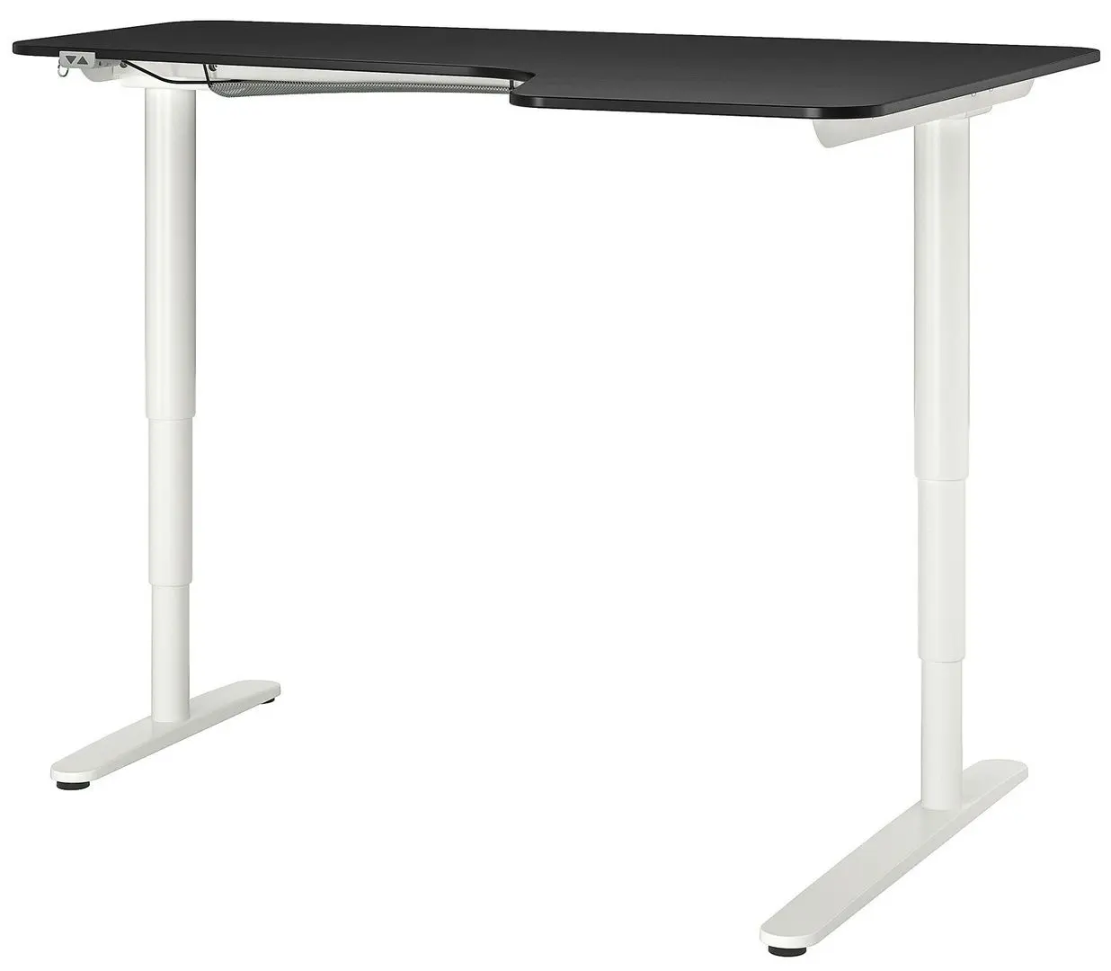 Masa de birou Ikea Bekant electro/colt dreapta/furnir frasin 160x110 (Negru/Alb)