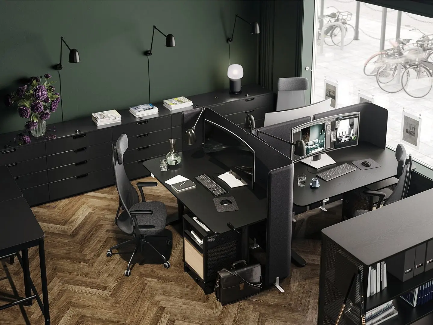 Masa de birou Ikea Bekant electro/furnir frasin 160x80 (Negru)