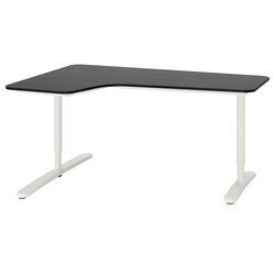 Masa de birou Ikea Bekant colt stanga 160x110 (Furnir Frasin/Vopsit Negru/Alb) Thumb