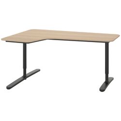 Masa de birou Ikea Bekant colt stanga/furnir stejar 160x110 (Alb/Negru) Thumb