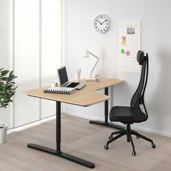 Masa de birou Ikea Bekant colt stanga/furnir stejar 160x110 (Alb/Negru) Thumb