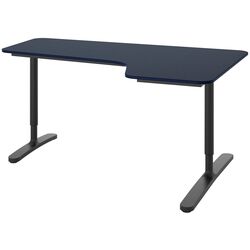 Masa de birou Ikea Bekant colt dreapta/linoleum 160x110 (Albastru/Negru)