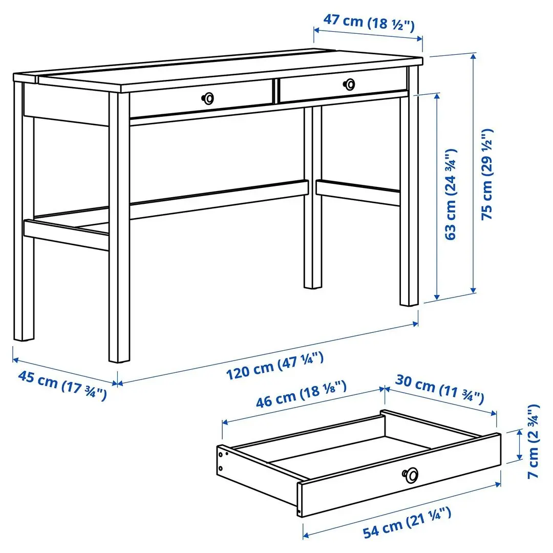 Masa de birou Ikea Hemnes 120x47 (Alb/Maro Deschis)