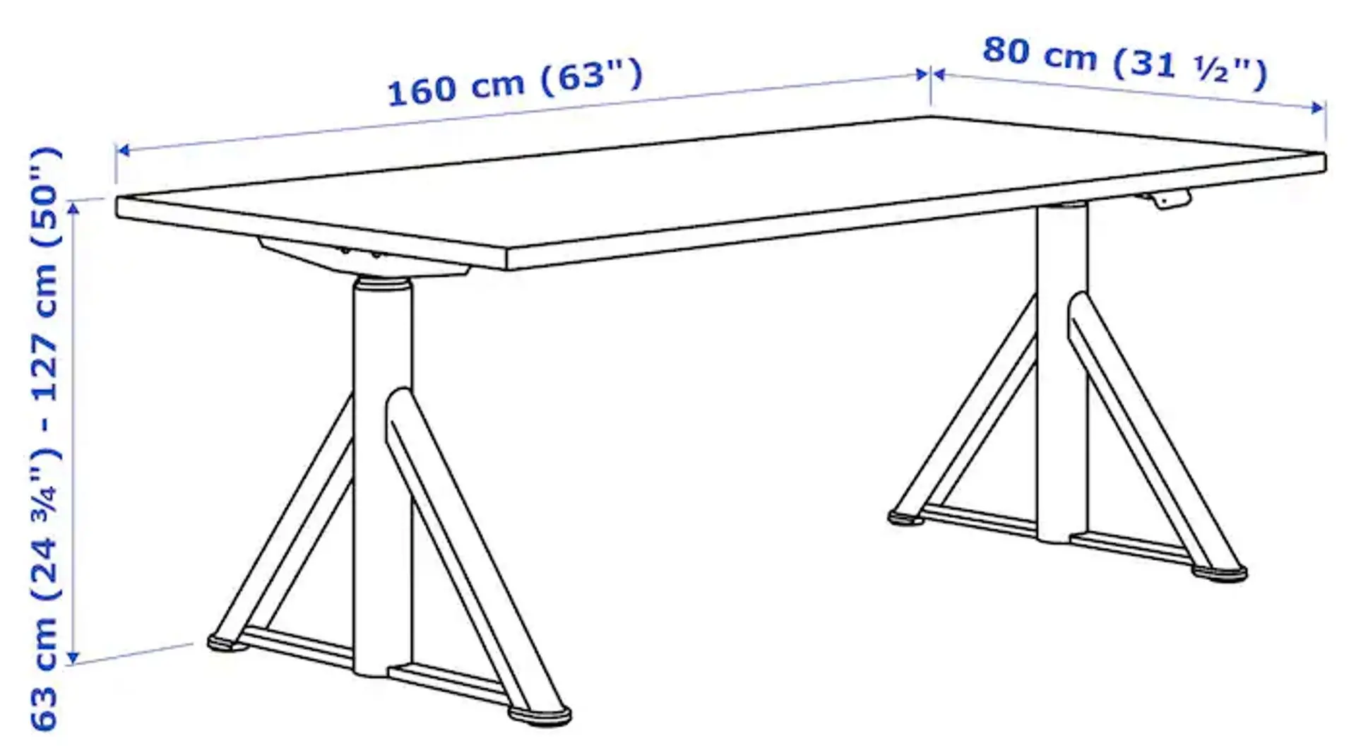Письменный стол Ikea Idasen регулируемая высота 160x80 (Черный/Темно-серый)