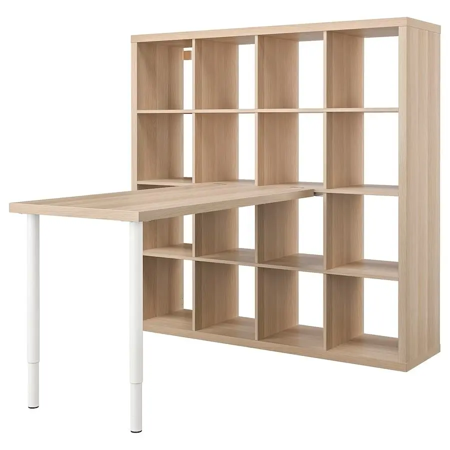 Стеллаж со столом Ikea Kallax/Lagkapten 147x159x147 (Белый/Под Беленый Дуб)