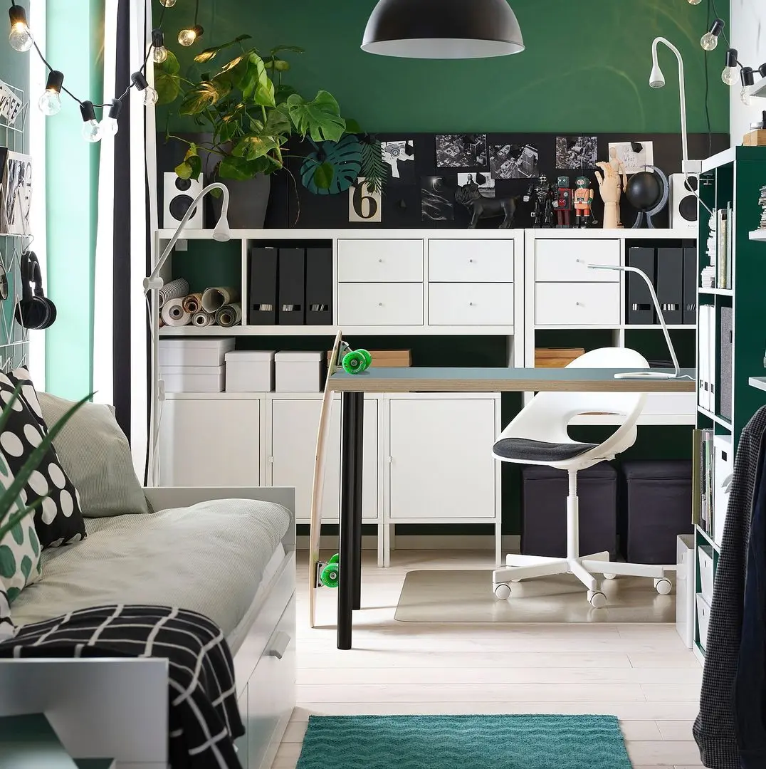 Masa de birou Ikea Lagkapten/Adils 140x60 (Gri-Turcoaz/Negru)