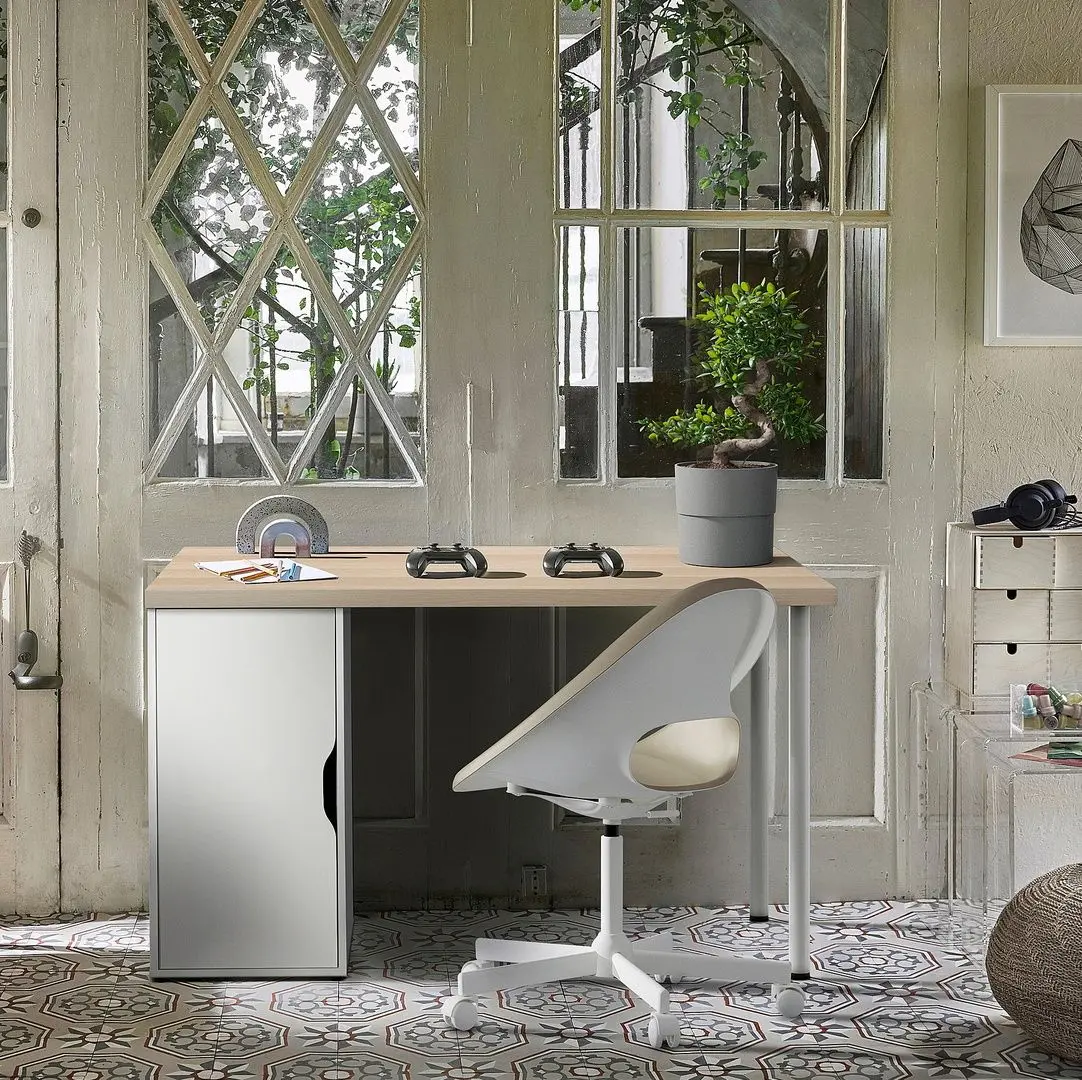 Письменный стол Ikea Lagkapten/Alex 1 дверца 120x60 (Белая Морилка/Под Белый Дуб)