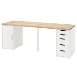Masa de birou Ikea Lagkapten/Alex 200x60 (Vopsit Alb/Aspect Stejar Alb) Thumb