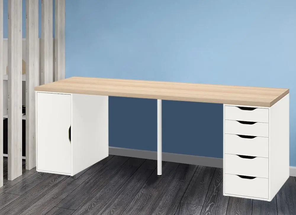 Masa de birou Ikea Lagkapten/Alex 200x60 (Vopsit Alb/Aspect Stejar Alb)