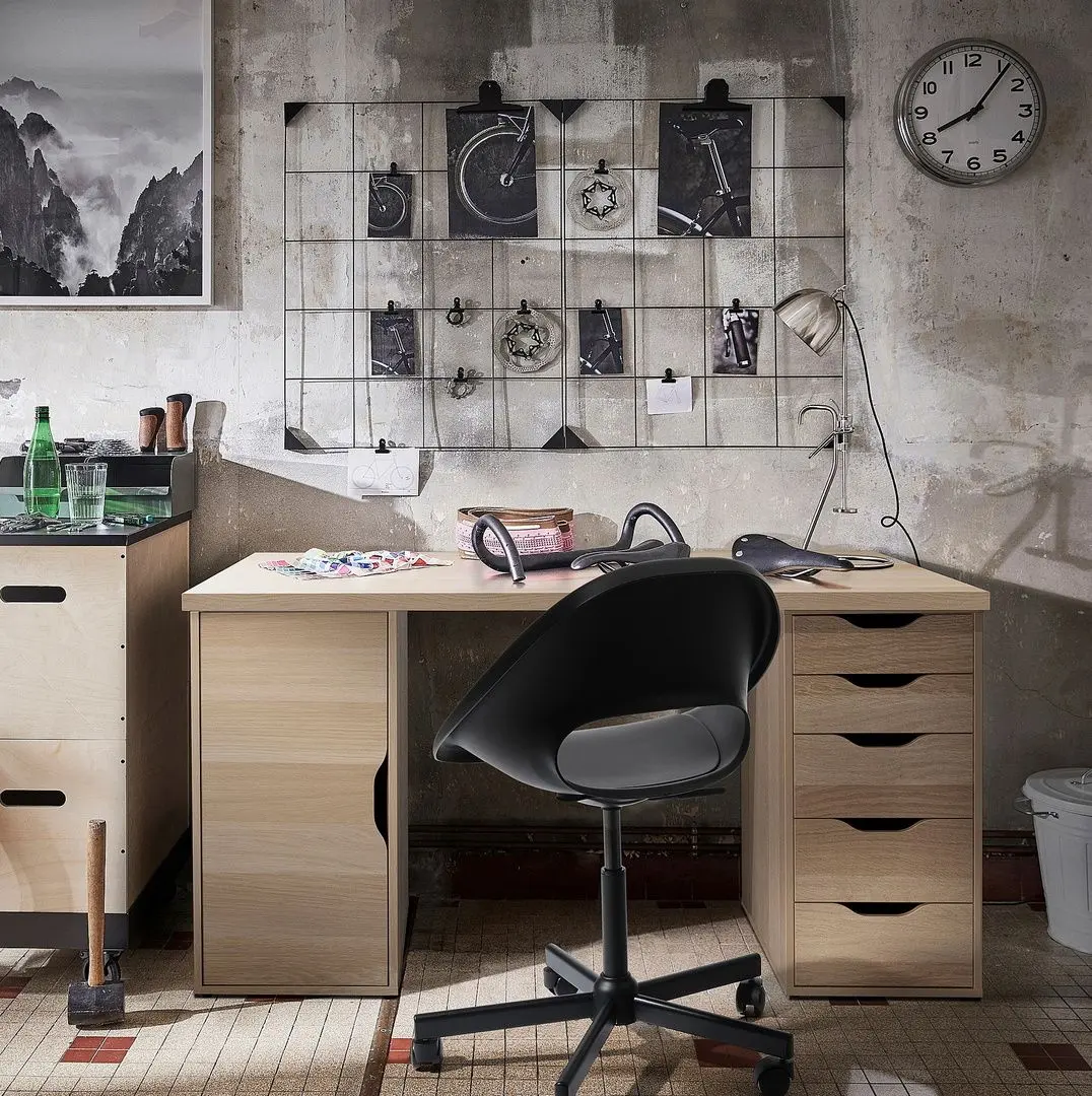 Masa de birou Ikea Lagkapten/Alex usa/sertare 140x60 (Vopsit Alb/Aspect Stejar Alb)