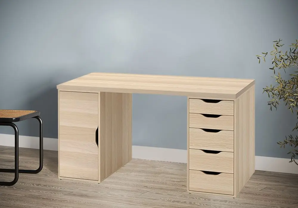 Masa de birou Ikea Lagkapten/Alex usa/sertare 140x60 (Vopsit Alb/Aspect Stejar Alb)