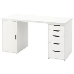 Masa de birou Ikea Lagkapten/Alex usa/sertare 140x60 (Alb) Thumb