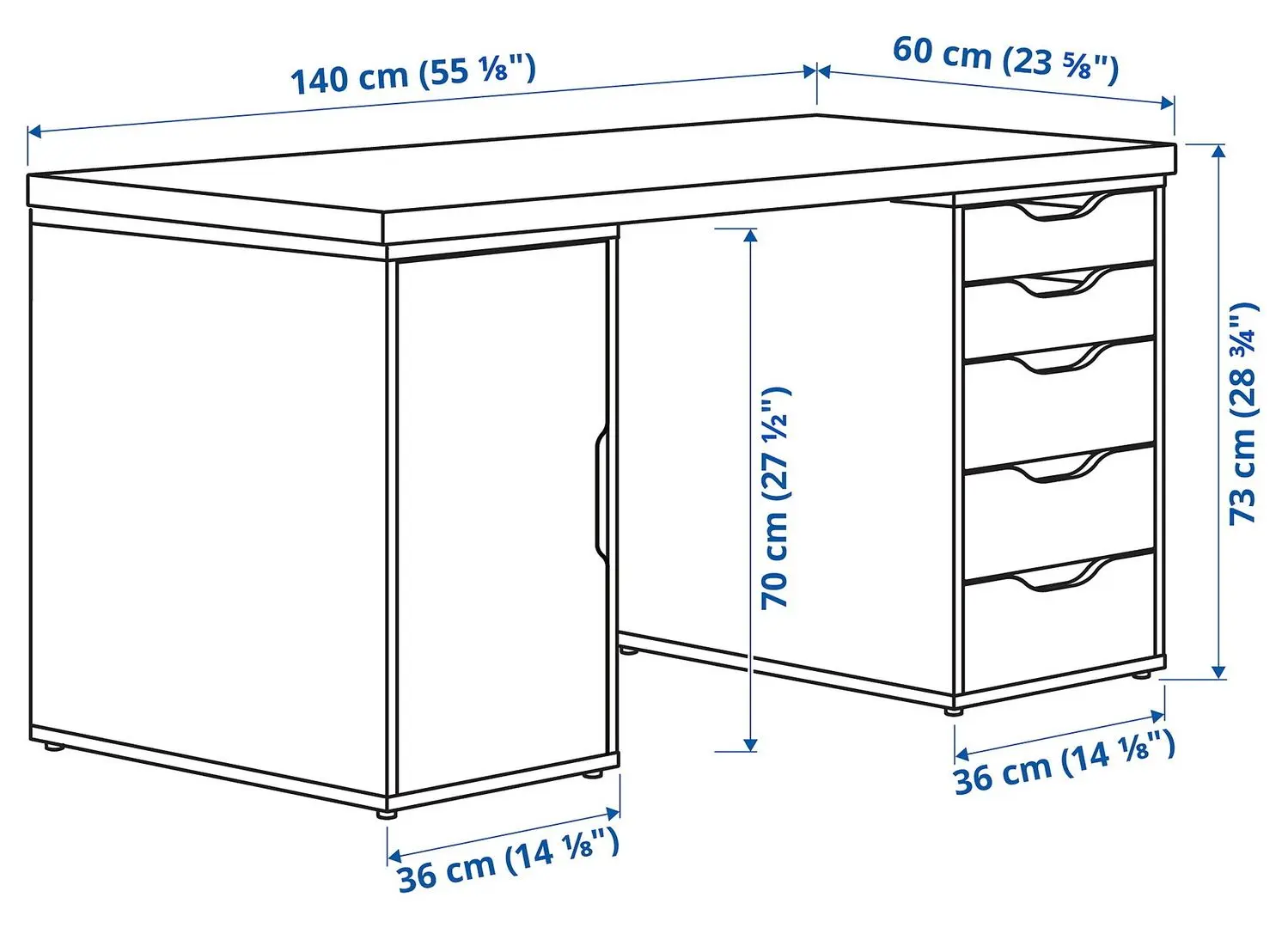 Masa de birou Ikea Lagkapten/Alex usa/sertare 140x60 (Alb)