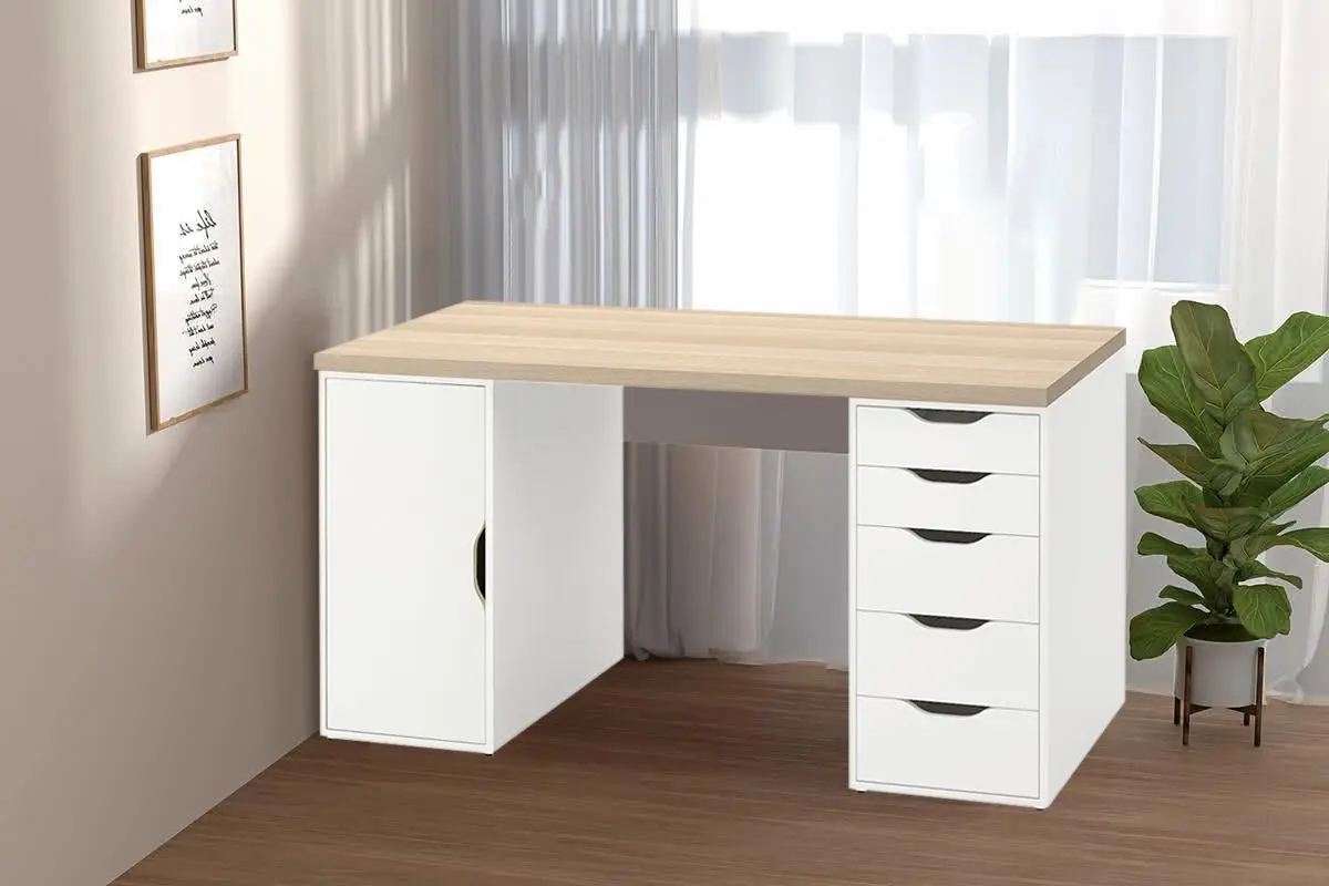 Письменный стол Ikea Lagkapten/Alex дверца/ящики 140x60 (Белый/Под Белый Дуб)