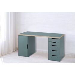 Masa de birou Ikea Lagkapten/Alex usa/sertare 140x60 (Gri-Turcoaz/Negru)
