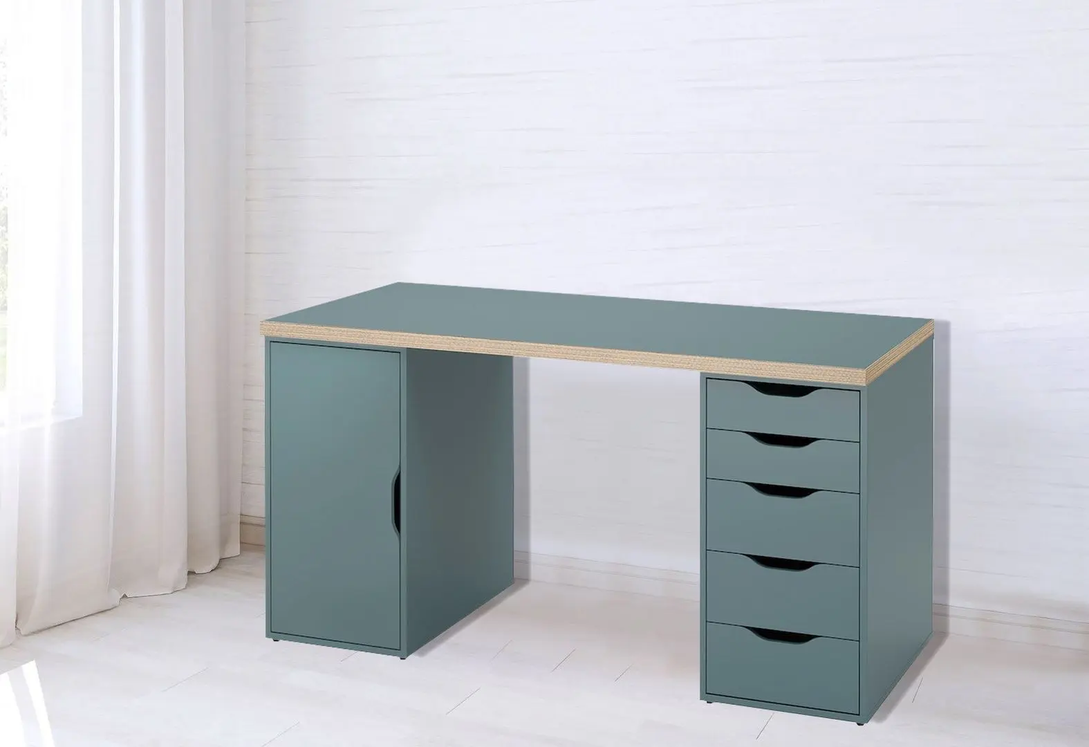 Masa de birou Ikea Lagkapten/Alex usa/sertare 140x60 (Gri-Turcoaz/Negru)