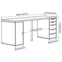 Masa de birou Ikea Lagkapten/Alex usa/sertare 200x60 (Vopsit Alb/Aspect Stejar Alb) Thumb