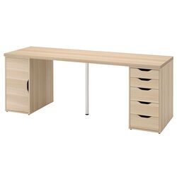 Masa de birou Ikea Lagkapten/Alex usa/sertare 200x60 (Vopsit Alb/Aspect Stejar Alb) Thumb
