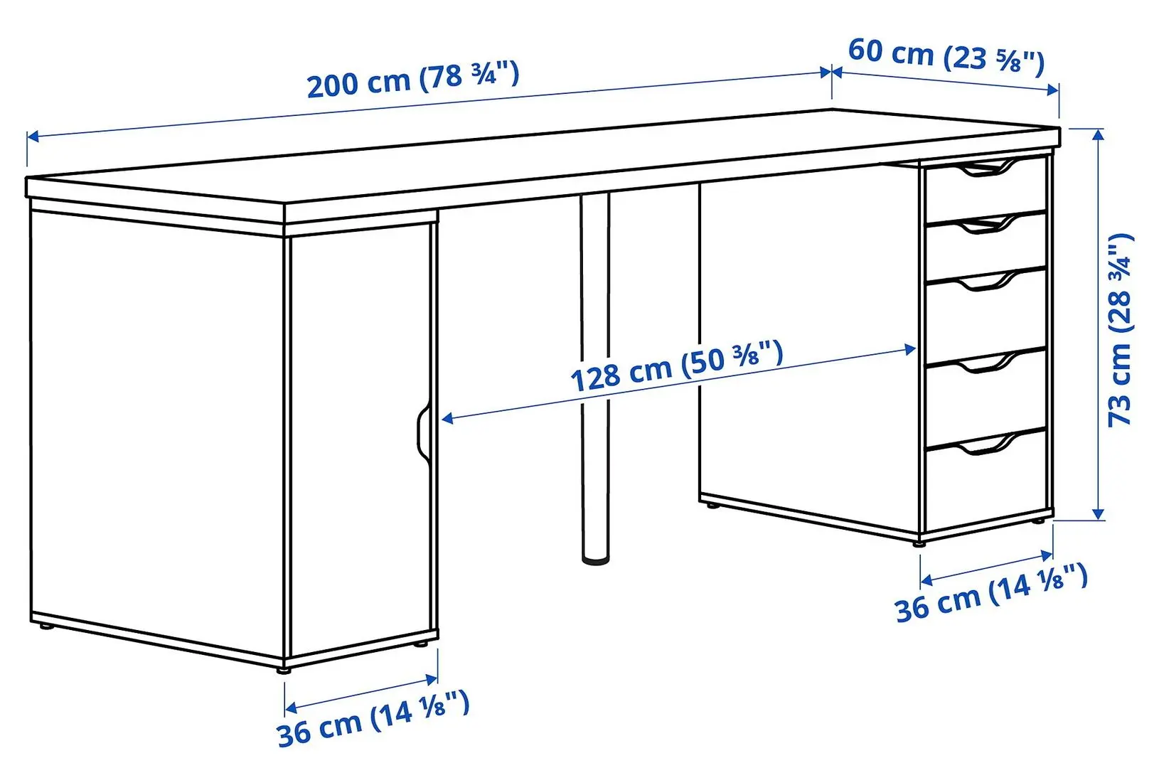 Письменный стол Ikea Lagkapten/Alex дверца/ящики 200x60 (Белый)